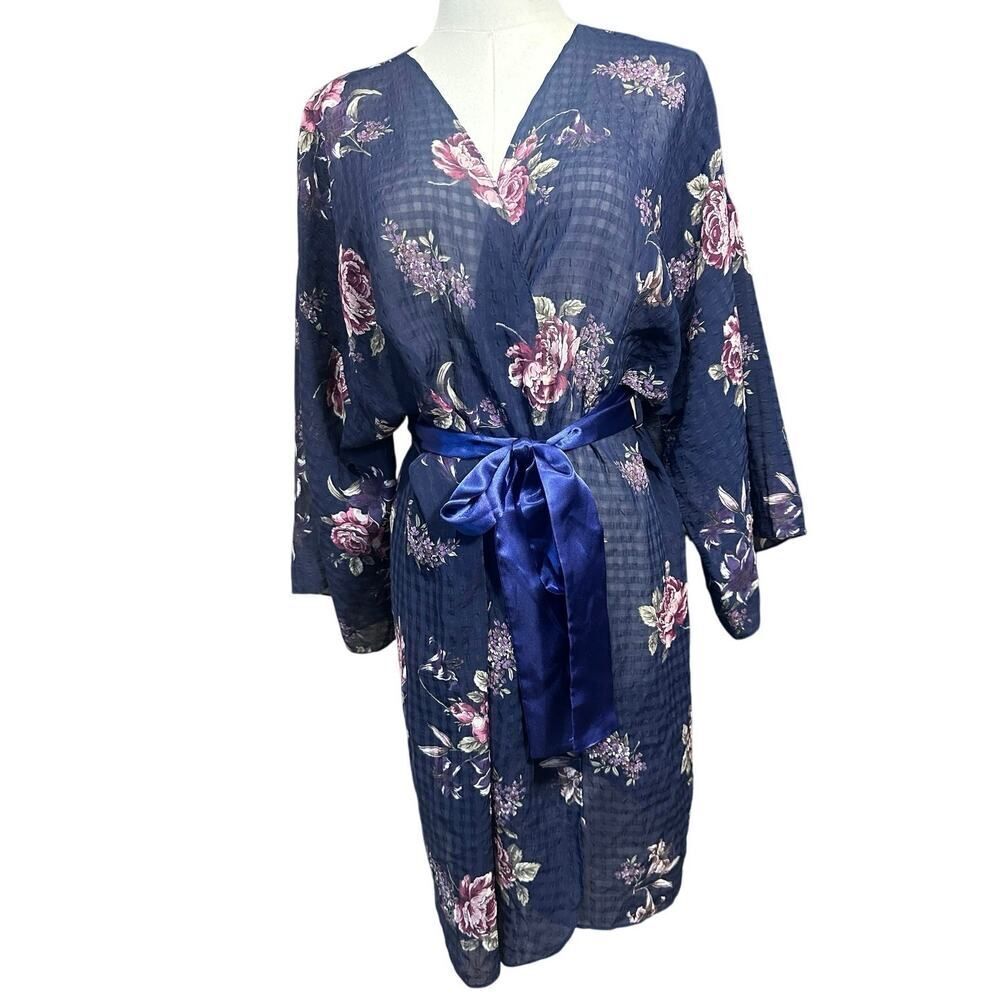 VINTAGE California Dynasty 90s MADE USA Floral Sheer Satin Belt Robe Size
Large
